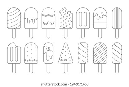Set of ice cream coloring pages on isolated white background. Vector stock illustration. coloring book for adults and children.