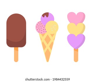 Set of ice cream. Ice cream cone, chocolate. Vector graphics