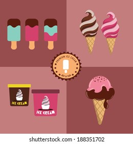 set of ice cream (cone, cup, stick) vector illustration 