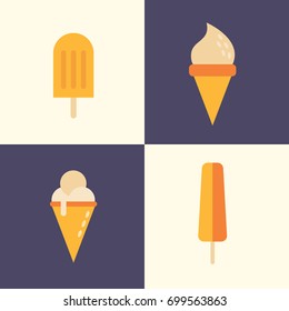 Set ice cream cone and eskimo of glaze in flat style. Vector illustration.