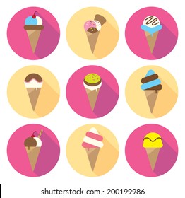 set of ice cream cone flat icon