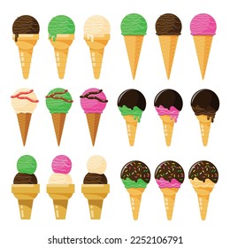set of ice cream cone isolated element vector illustration