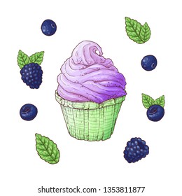 Set of Ice cream cone vector illustration. Stroberry, Blueberry ice cream.