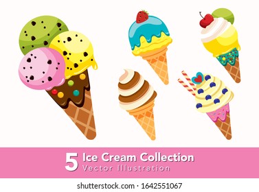 Set of Ice Cream Cone Vector Illustration