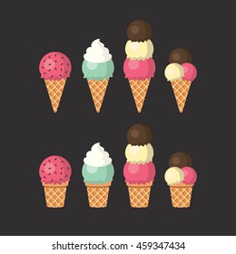 a set of ice cream cone vector icon in flat style
