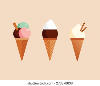 Set of ice cream cones.
