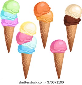 Set of ice cream cones.
