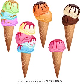 Set of ice cream cones.