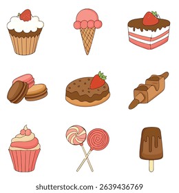 A set of ice cream cones and bowls with different flavors and toppings.