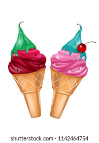Set of ice cream cones. Design card. V Vector illustration for web design or print.
