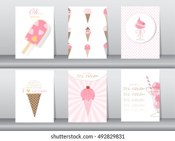 Set of ice cream cones. Design card. Vector illustrations