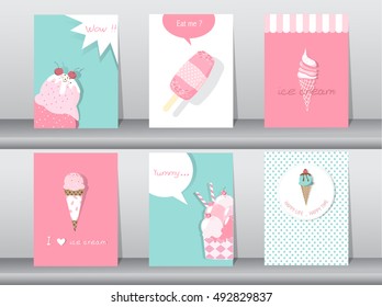 Set of ice cream cones. Design card. Vector illustrations