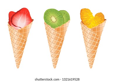 Set from ice cream cones isolated on white background. Vector