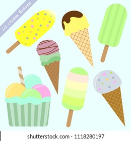 set of ice cream cones and popsicles illustration