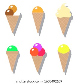 Set of ice cream cones. Vector illustration.