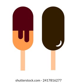 Set of ice cream covered with chocolate glaze line icon. Sweetness, heat, dessert, plumbeer, milk, summer, ice. Vector icon for business and advertising