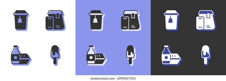 Set Ice cream, Cup of tea, Online ordering food and  icon. Vector