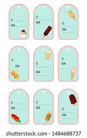 Set of ice cream cute festive gift tags. Cute ice cream label collection