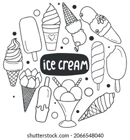 set of ice cream doodle
