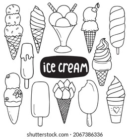 set of ice cream doodle