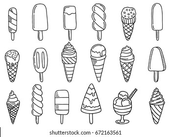 set ice cream doodle