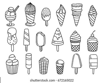 set of ice cream doodle