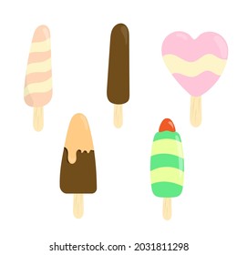 Set Ice cream doodle hand drawn style, ice cream set pastel color isolated on white background vector illustration. 