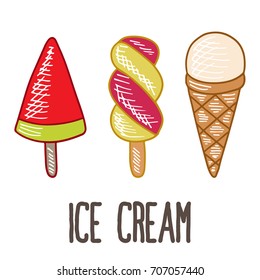 set of ice cream doodle icon