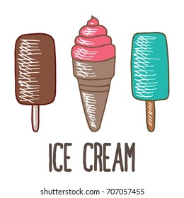 set of ice cream doodle icon