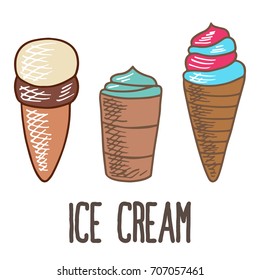 set of ice cream doodle icon