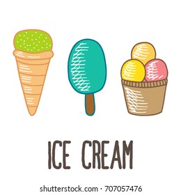 set of ice cream doodle icon