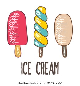 set of ice cream doodle icon