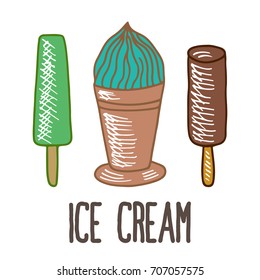 set of ice cream doodle icon