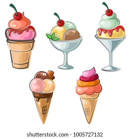 set of ice cream in doodle style