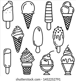 set ice cream set in doodle style. Vector illustration.