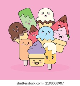 Conjunto de helados con estilo de doodle