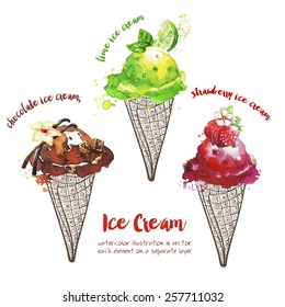 set of ice cream, each element on a separate layer