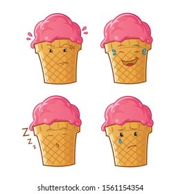 set of ice cream emoticon cute chibi face cartoon mascot vector illustration