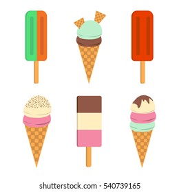 Set of Ice Cream Flat Icon. Colorfull Ice Cream Logo design element. Vector Illustration