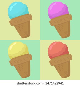 a set ice cream fruit in a waffle cone