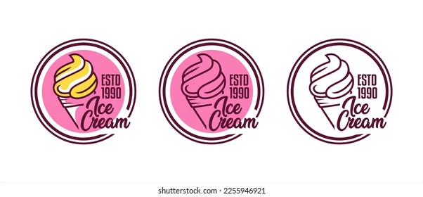 set of ice cream gelato pink logo. illustration vector template, logo premium,modern fun,handwritten typography,dessert,sticker,label,business logo badge.