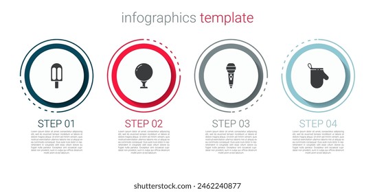 Set Ice cream, Golf ball on tee, Microphone and Oven glove. Business infographic template. Vector