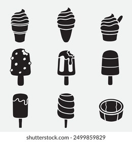 Conjunto de helado bueno para los iconos, símbolo, logotipo, diseño de la silueta, etc