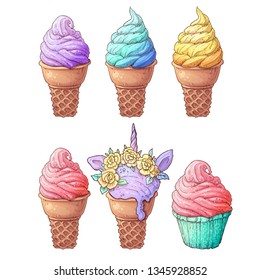 Set ice cream. Hand drawing. Vector illustration