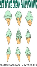 SET OF ICE CREAM HAND DRAWING FOR ILLUSTRATION OF STICKERS, TAG, LABEL, BRANDING AND PACKAGING