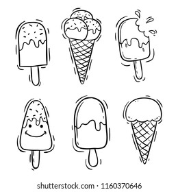 Set Of Ice Cream With Hand Drawn Or Doodle Style