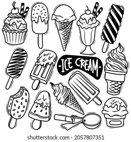 Set Ice Cream Hand Drawn Doodle