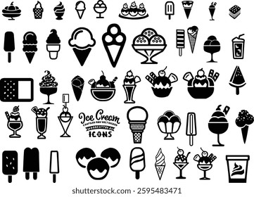 Set of ice cream hand-drawn illustration. Black line illustration in white background for sticker, design item and any purposes.