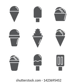 Set of ice cream icon with black silhouette design. Simple ice cream vector illustration 