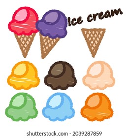 Set ice cream Icon design colorful chalk. Draw a picture on the white background.